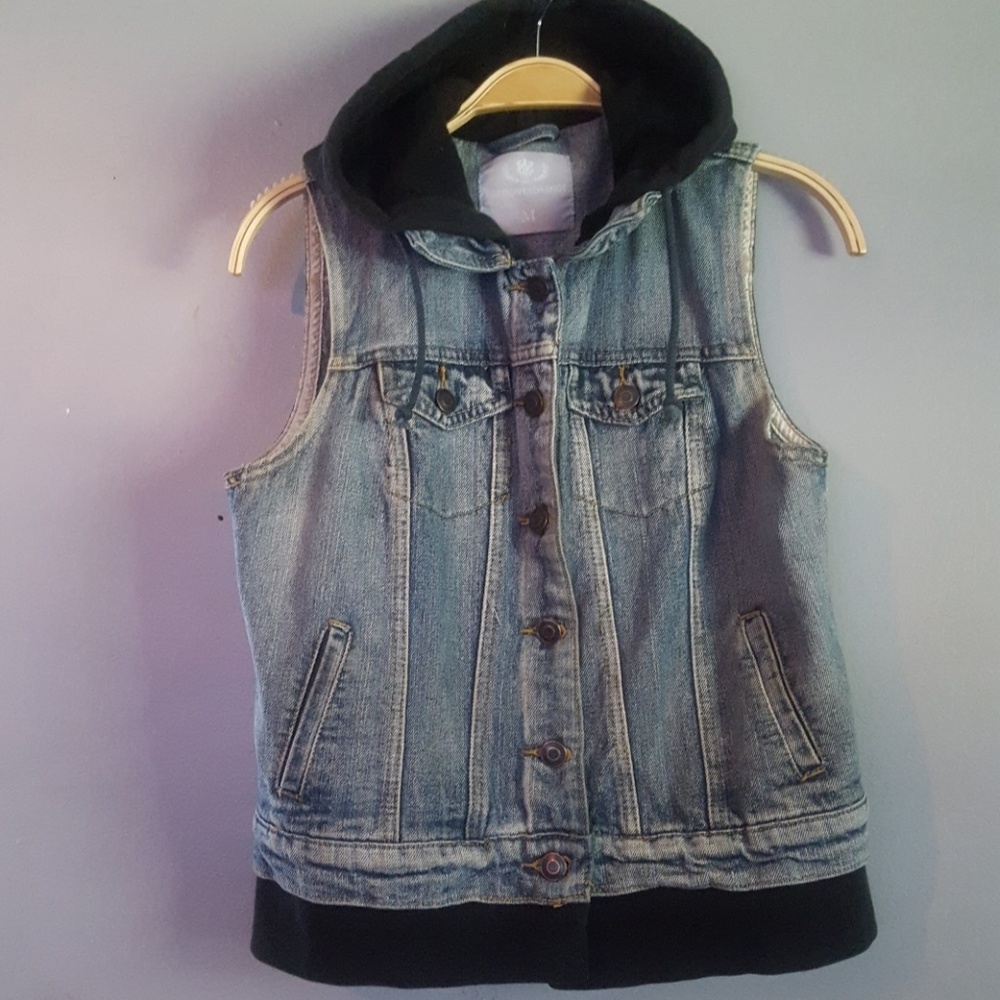 Foreign Exchange Denim Hooded Vest Size Meduim